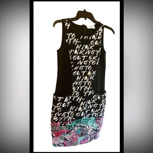 AXARA Paris Unique Graffiti Print Floral Embroidered Tapestry Mini Dress